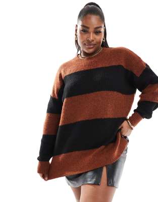 Yours Yours stripe jumper in rust and black-Multi