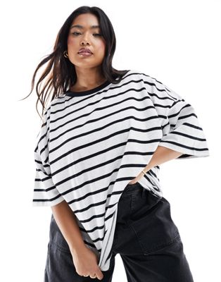 Yours Striped Oversized T-shirt In Black And White