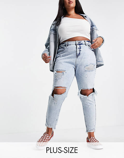 Yours super ripped Mom jeans in bleach wash