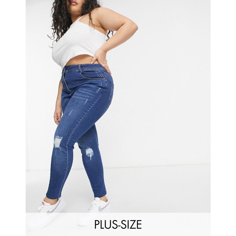Yours – Superenge Jeans mit Zierrissen in mittlerer Waschung