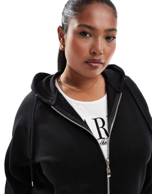 Yours – Svart hoodie med raglanärmar och dragkedja, 3 av 4