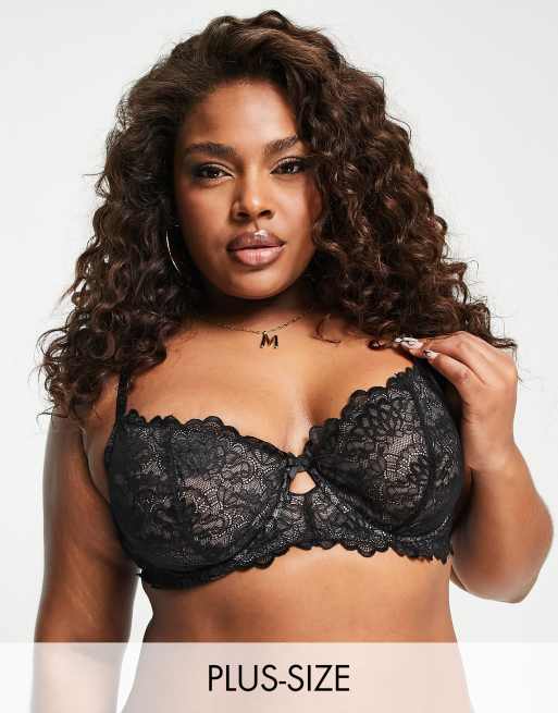 Yours cut out lace underwired bra in black