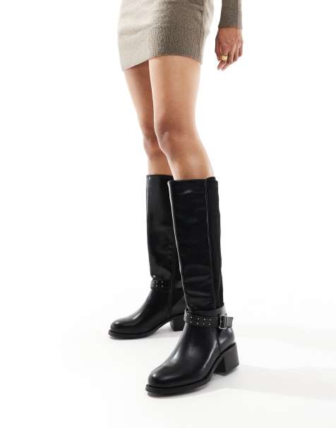 Yours – Svarta bikerboots med blockklack och spänne - view 1