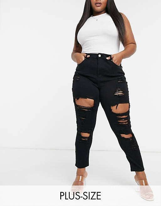 Yours - Svarta skinny jeans med extra stora revor