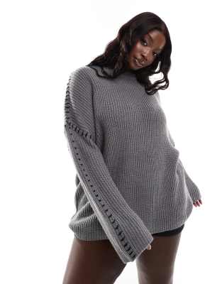 sweater with blanket stitch in charcoal-Gray