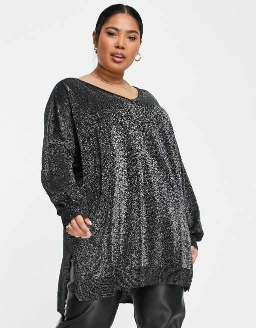 Yours sweater with open back in black glitter | ASOS