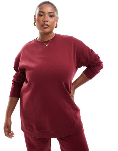 Yours – Sweatshirt in Burgunder mit Rundhalsausschnitt, Kombiteil - view 1