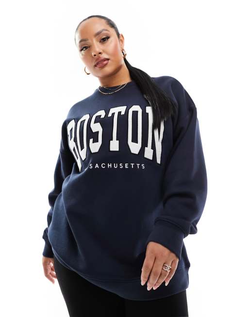 Yours - Sweatshirt met Boston-print in marineblauw 