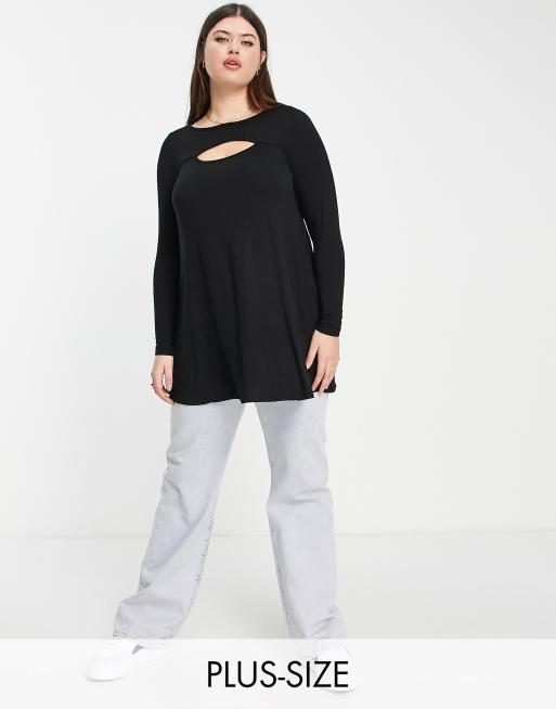 Yours - Swingtop met lange mouwen en uitsnijding in zwart
