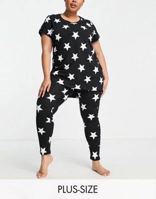 Yours t-shirt and legging pyjama set in black and white star print