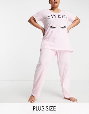 Yours t-shirt and wide leg trouser pyjama set in pink