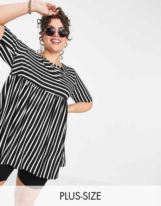 Yours - T-shirt i sort med stribe og peplum
