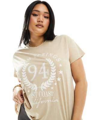 Yours - T-Shirt in Beige mit „Palm Springs"-Textprint-Neutral