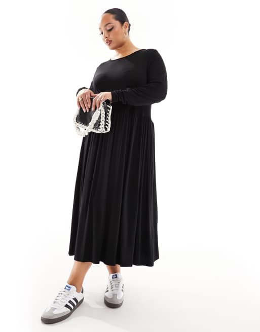 Yours – T-Shirt-Maxikleid in Schwarz