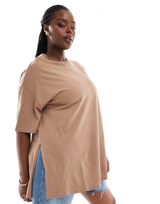 Yours - T-shirt met lange pasvorm in beige