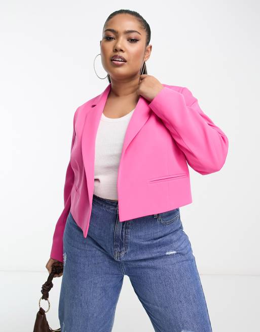 YOURS Plus Size Curve Pink Cropped Blazer