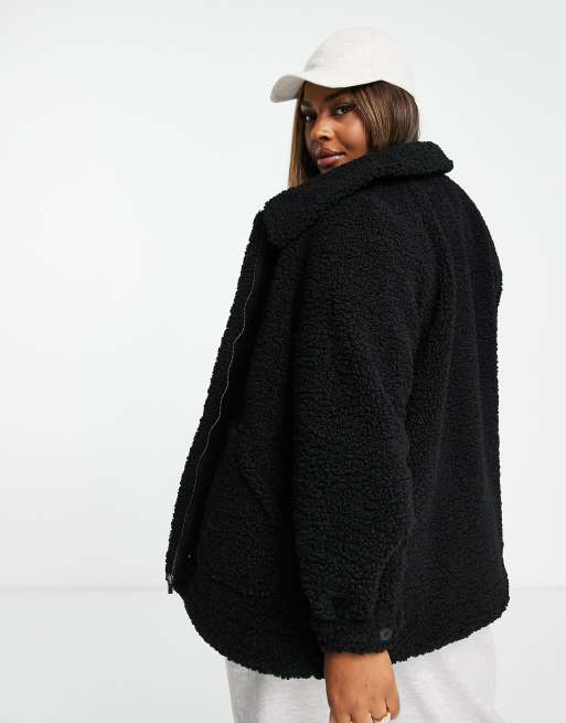 Yours – Teddyfelljacke mit Kragen in Schwarz, 2 von 4
