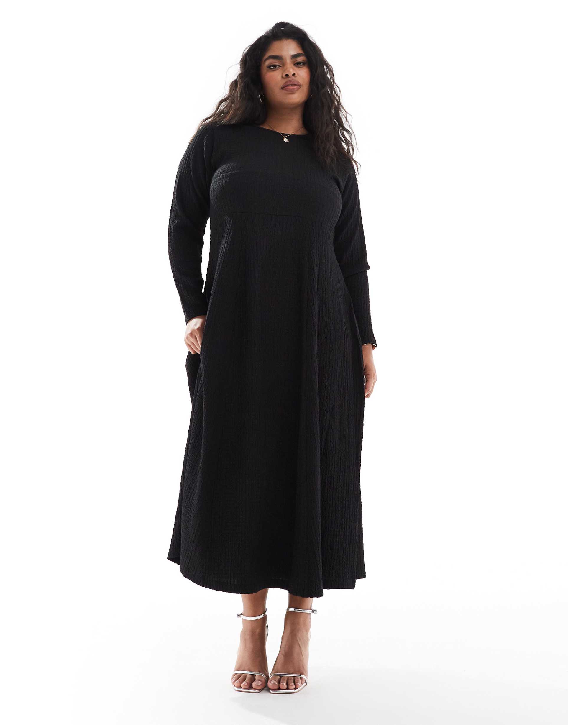yours textured flare midaxi dress in black