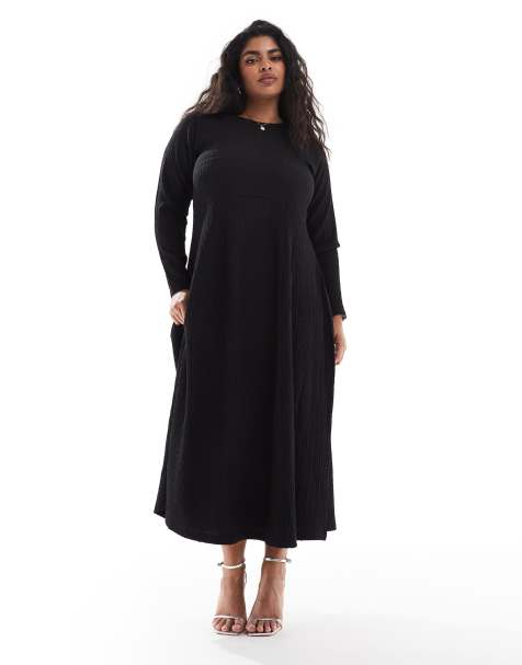 Yours textured flare midaxi dress in black