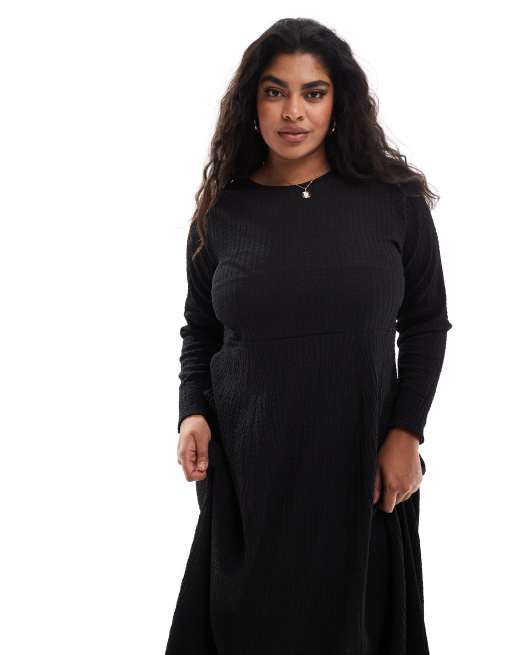 Yours textured flare midaxi dress in black