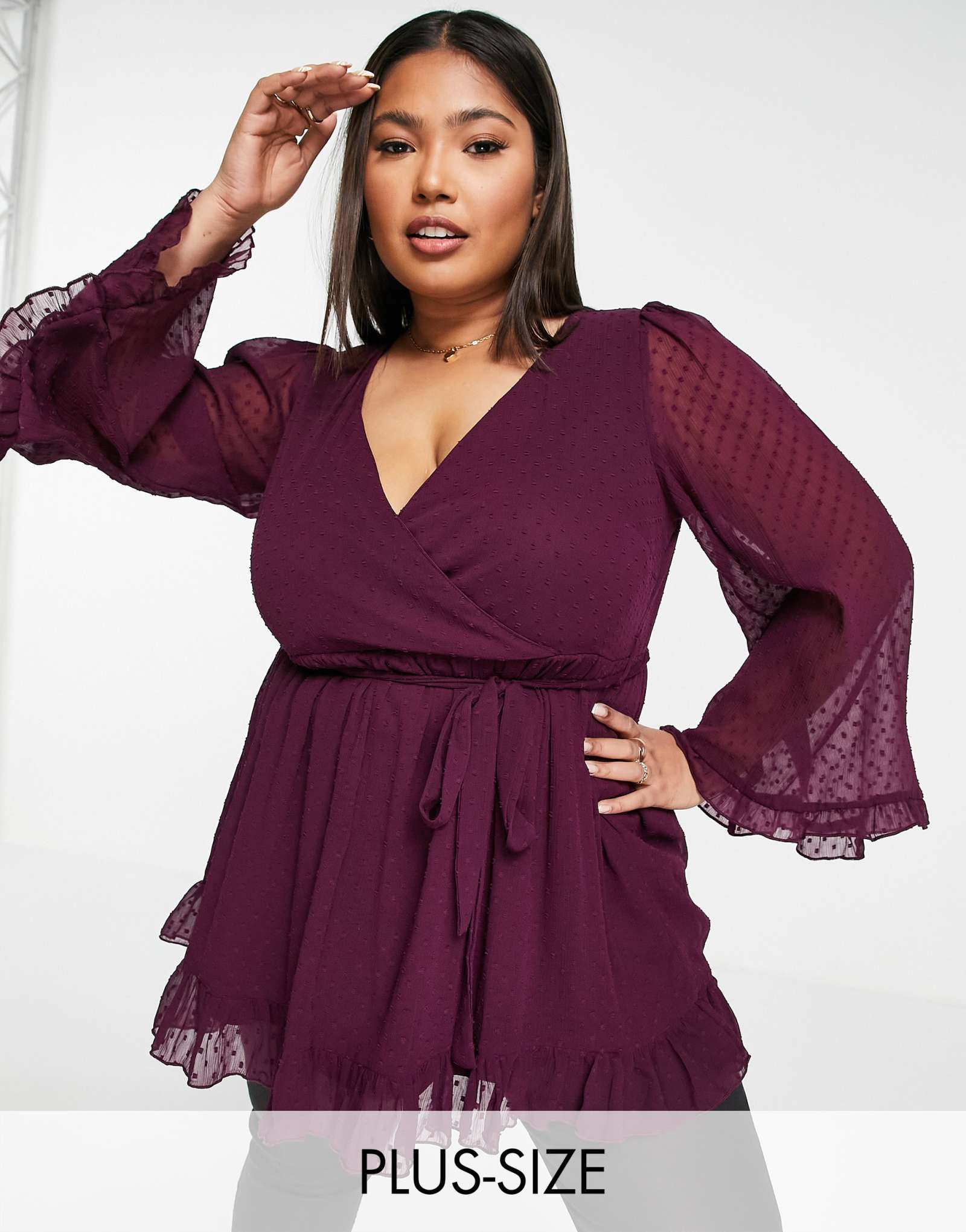 Ваш текстурированный топ с запахом на рукавах фиолетового цвета