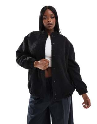 Yours Textured Wool Bomber Jacket In Black