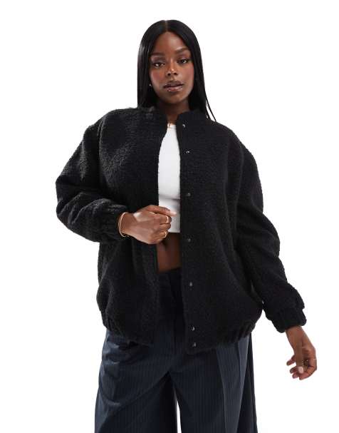 Yours textured wool bomber jacket in black - view 1