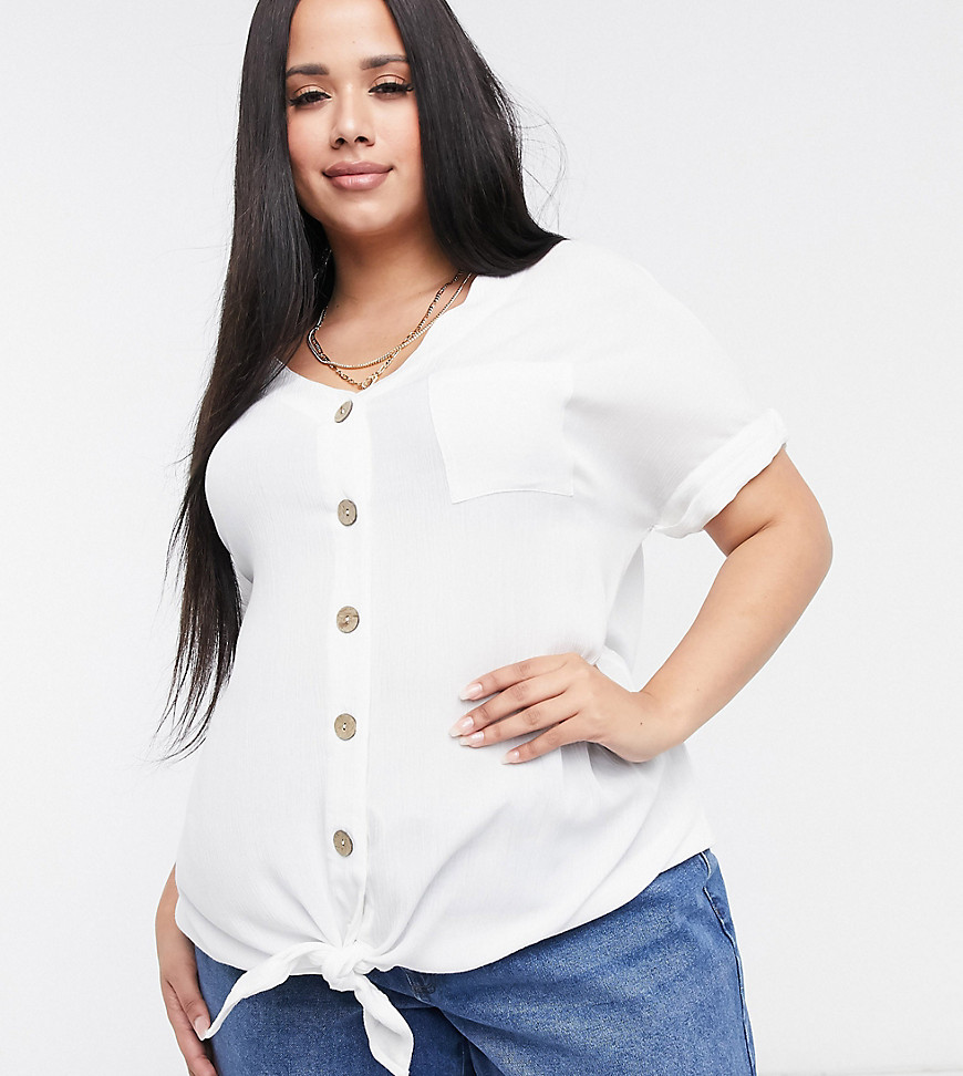 Yours tie front button down blouse in white-Red