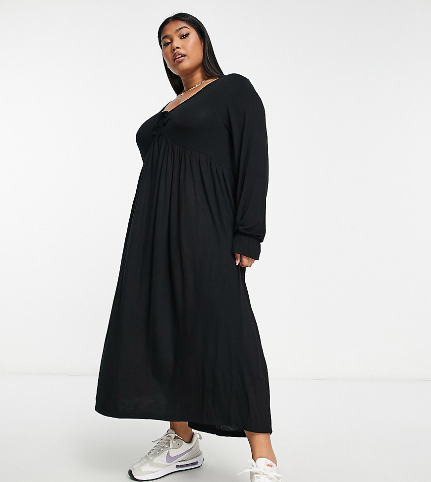 YOURS TIE FRONT MAXI DRESS IN BLACK