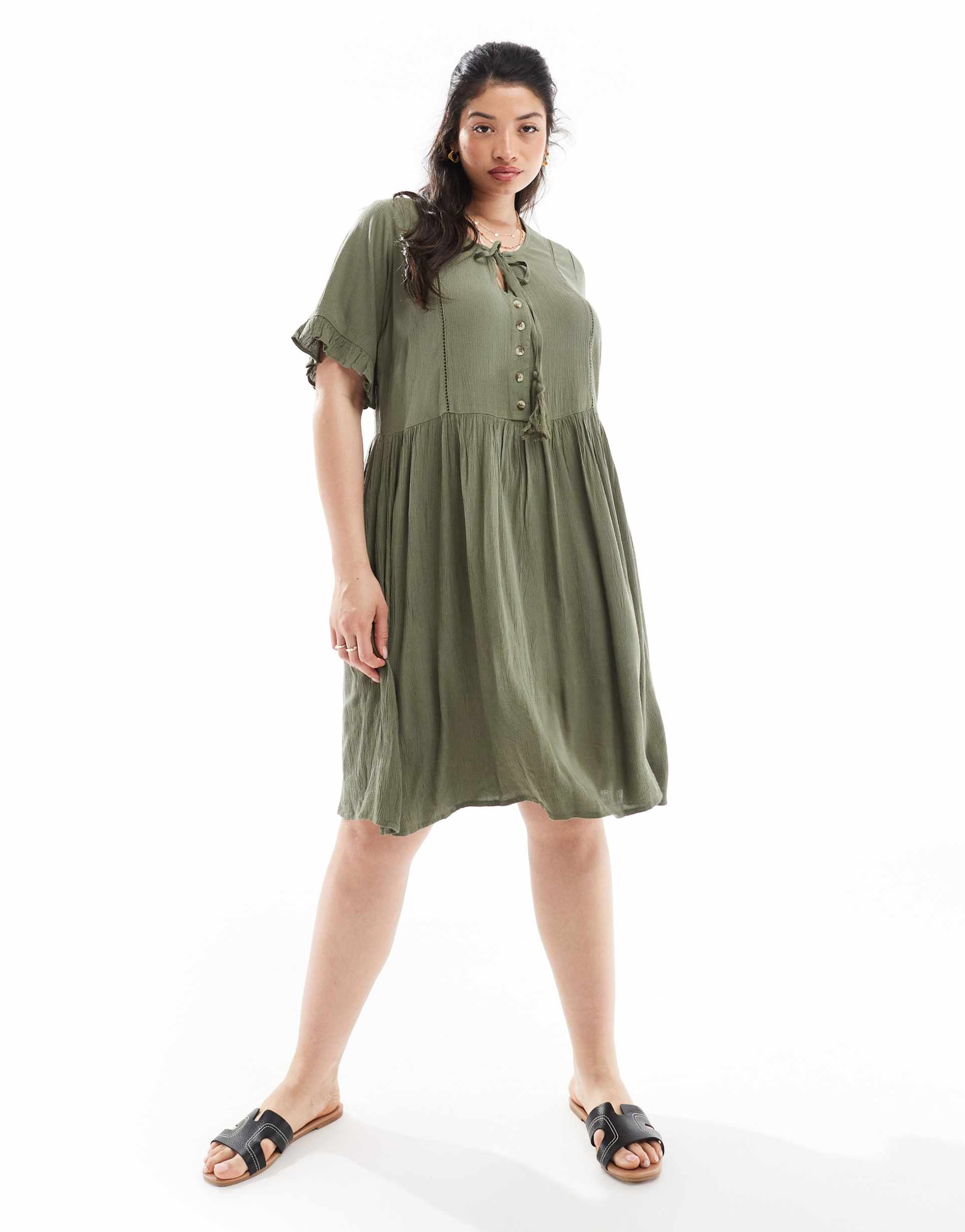 yours tie front midi dress in khaki