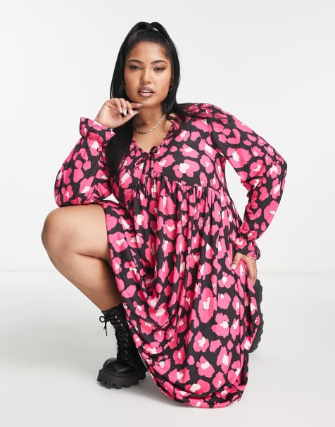 Yours tie front midi dress in pink leopard print - view 1