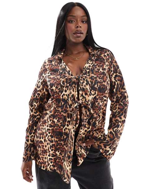Yours tie front top in leopard print - view 1