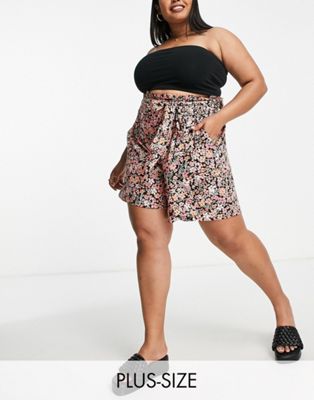 Yours tie waist short in pink floral