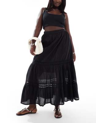 tiered maxi skirt in black