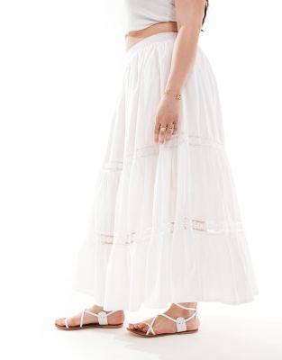 Yours Tiered Maxi Skirt In White