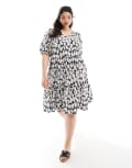 [Yours] Yours tiered midi dress in black and white floral-Multi 34 Floral