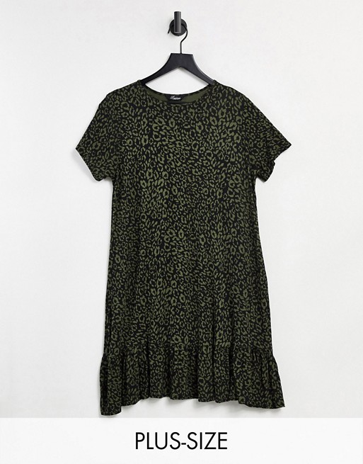 Yours tiered smock dress in khaki leopard print