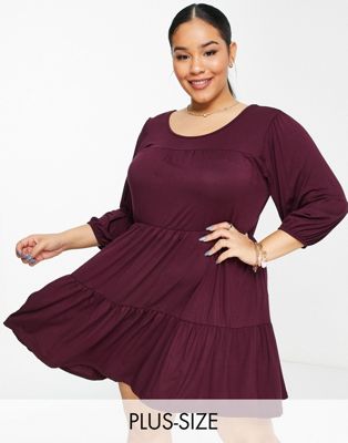 Yours tiered smock dress in berry