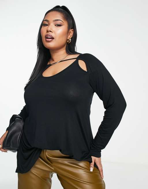 Yours - Top a maniche lunghe nero con cut-out