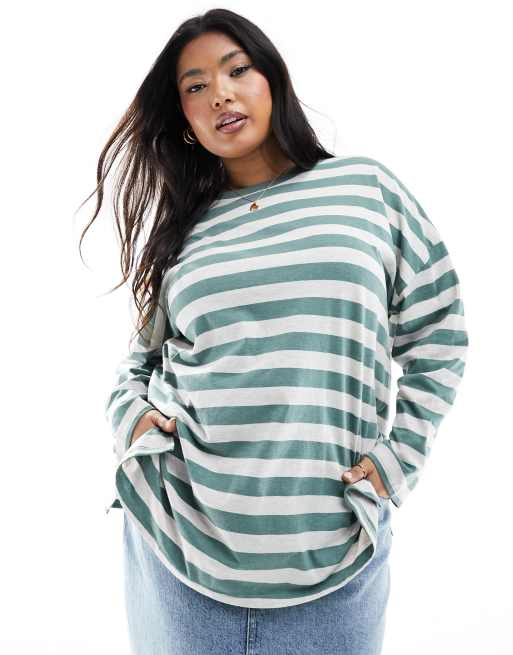 Yours - Top a maniche lunghe verde a righe