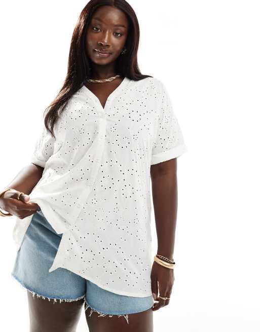 Yours - Top met broderie in wit
