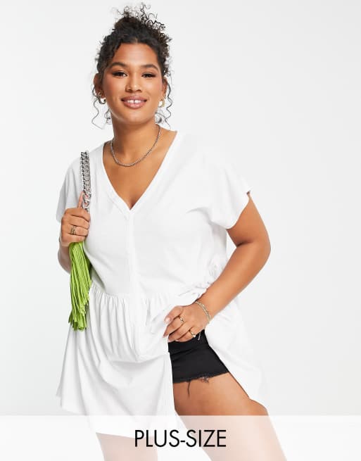 Yours - Top met knoopsluiting en korte mouwen in wit
