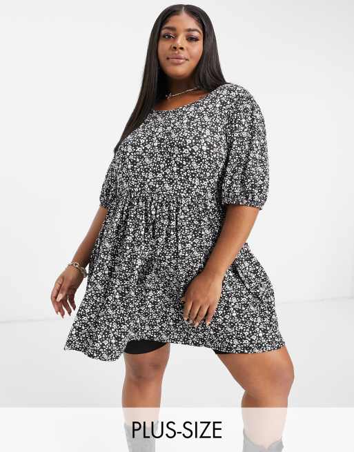 Yours - Top met peplum en bloemenprint in zwart