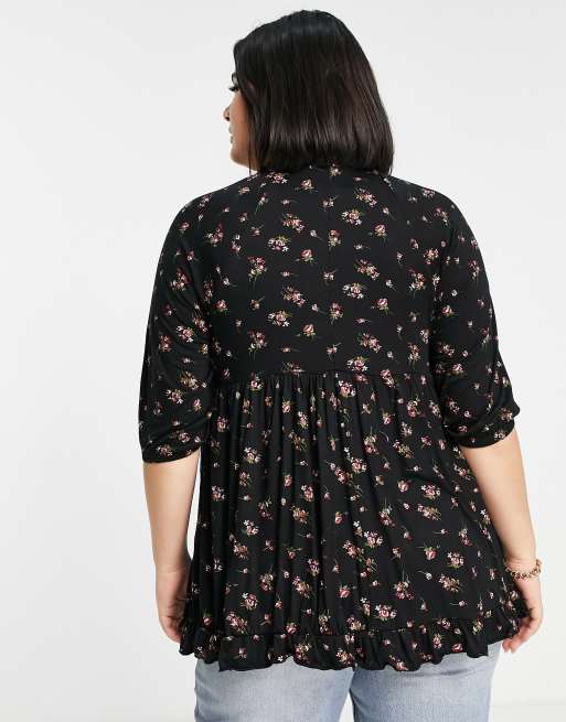 Yours Top tunique Noir a petites fleurs
