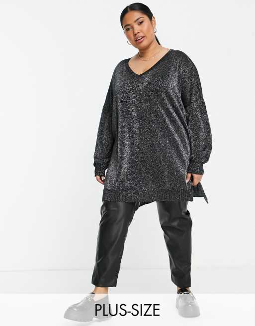 Yours - Trui met open achterkant in zwart glitter