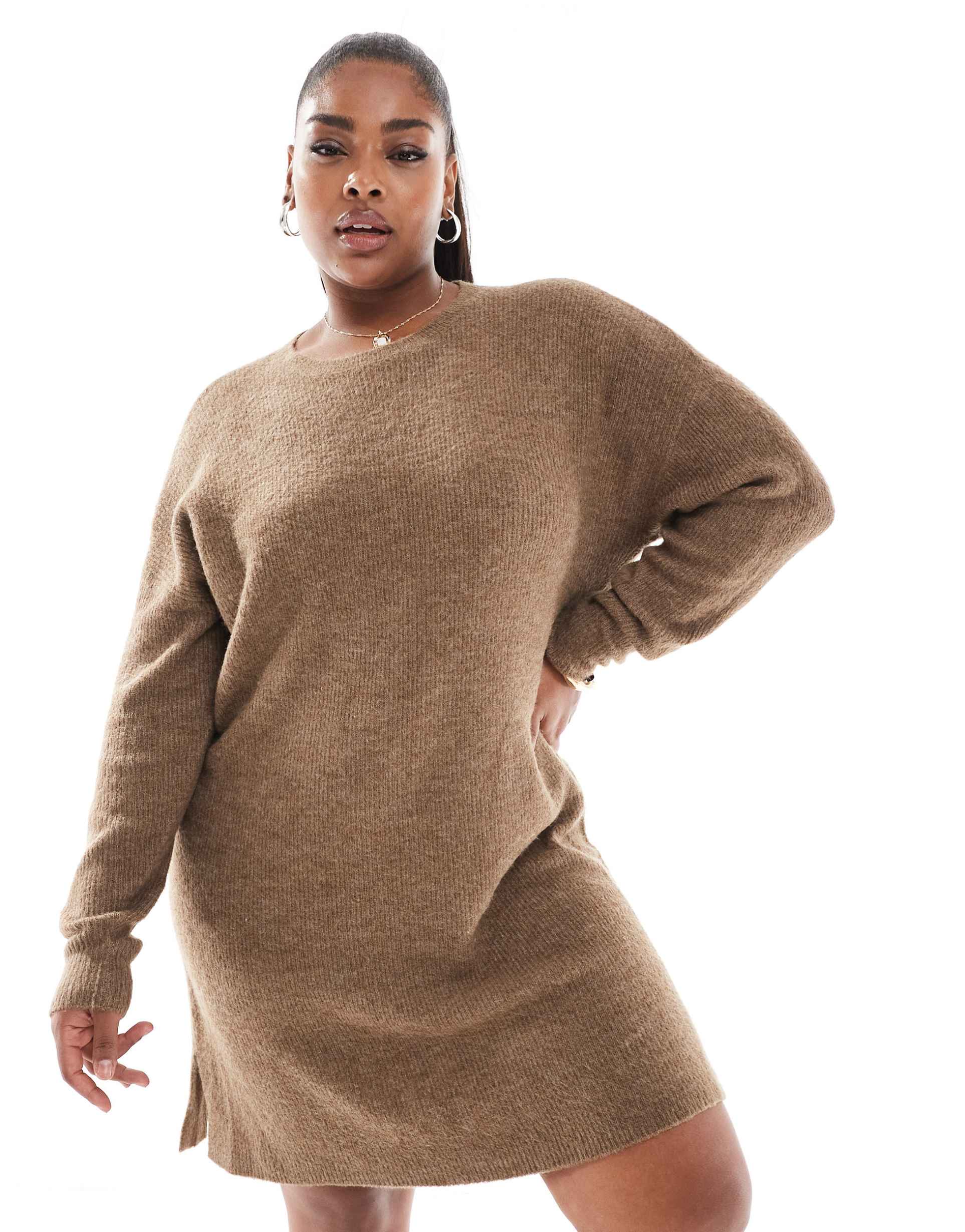 yours tunic knit mini dress in neutral