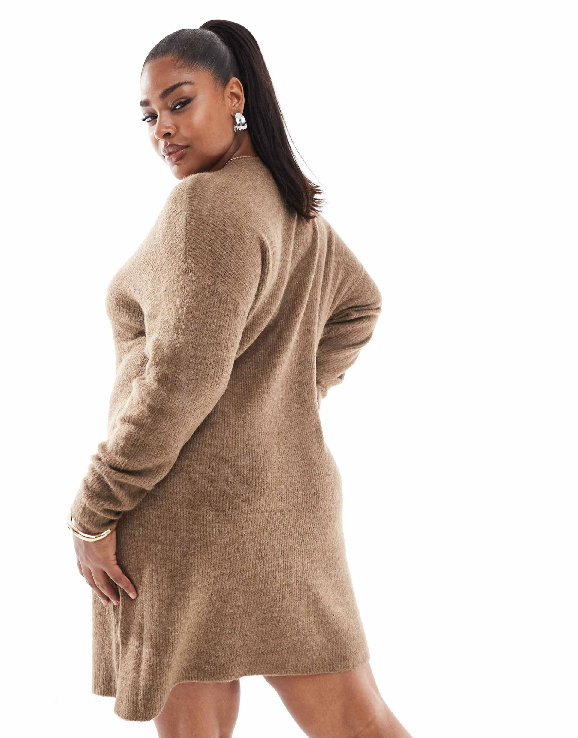 yours tunic knit mini dress in neutral
