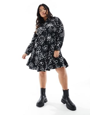 Yours Tunic Mini Dress In Black Floral