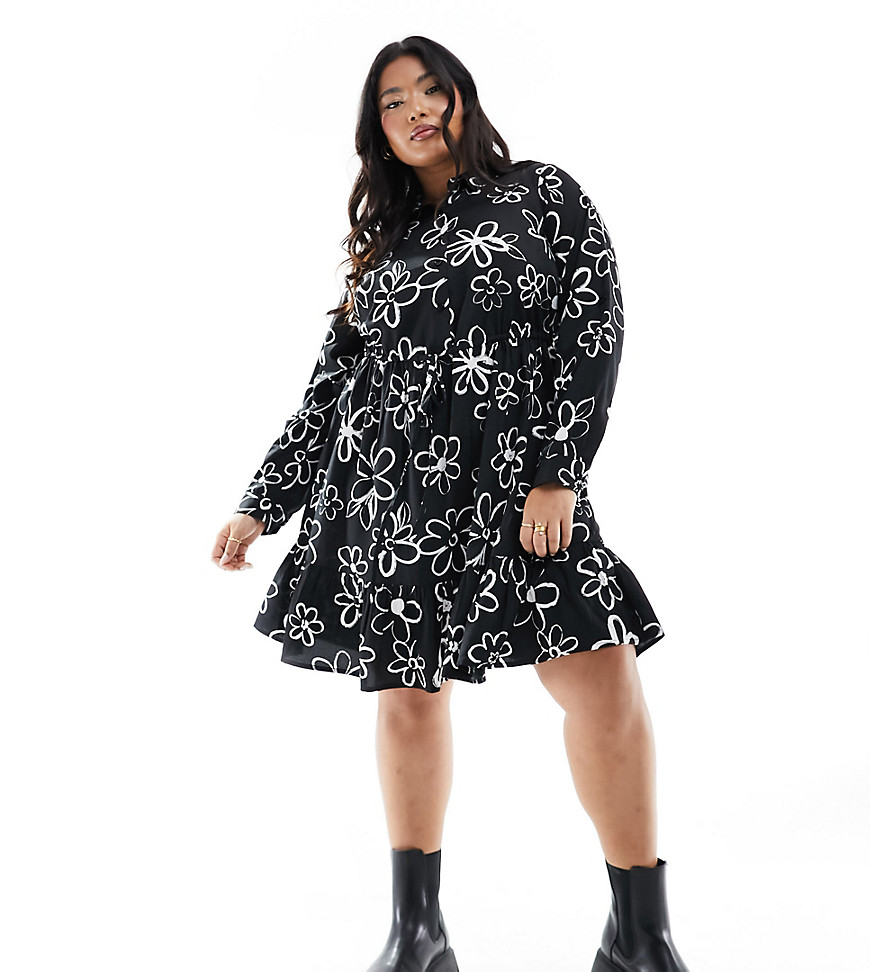 Yours tunic mini dress in black floral