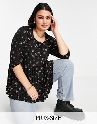 Yours tunic top in black ditsy floral